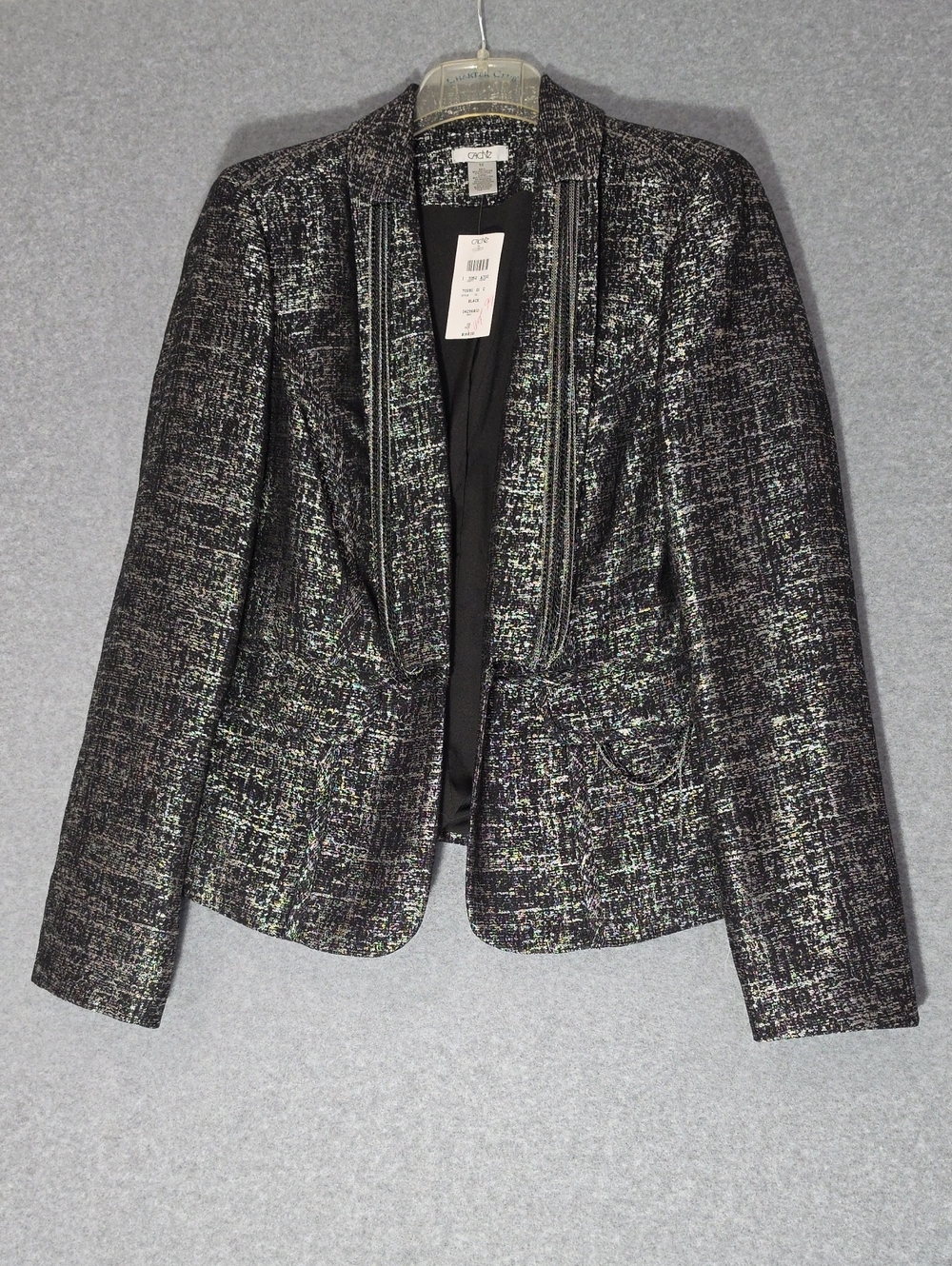 Cache Black Sparkle Tweed Open-Front Blazer